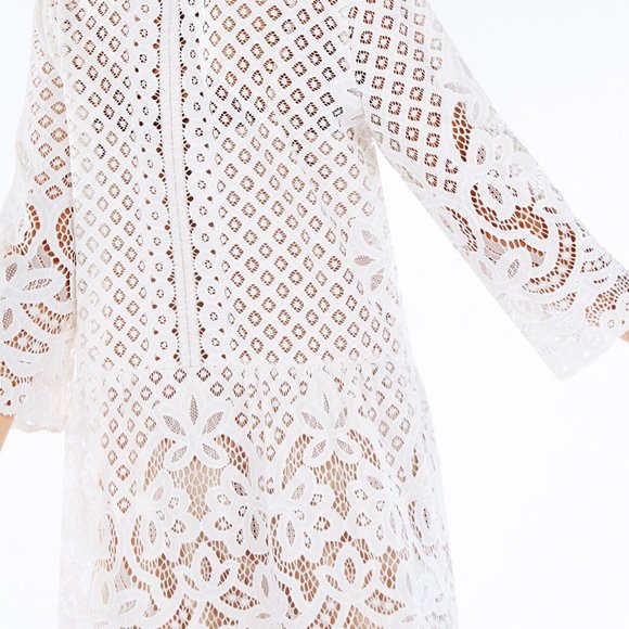 BCBG Ivory Lace Dress with Nude Slip - Picture 2 of 15